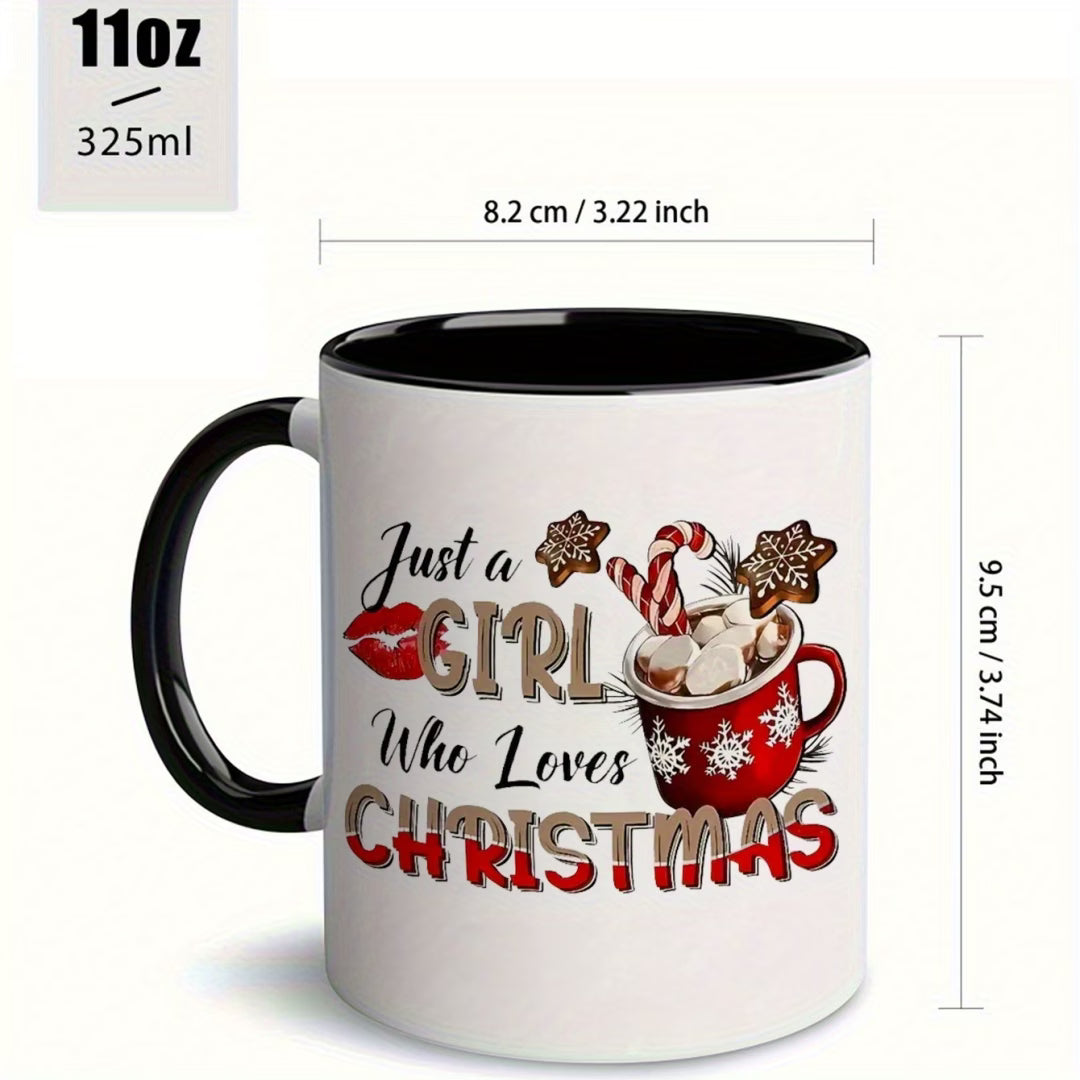 Festive "Just a Girl Who Loves Christmas" Ceramic Coffee Mug – Holiday Hot Cocoa & Winter Novelty Cup (M1144)