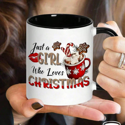Festive "Just a Girl Who Loves Christmas" Ceramic Coffee Mug – Holiday Hot Cocoa & Winter Novelty Cup (M1144)