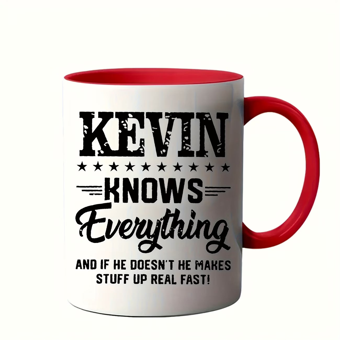 Funny "Kevin Knows Everything" Ceramic Coffee Mug – Sarcastic Humor & Workplace Gag Novelty Cup (M1114)