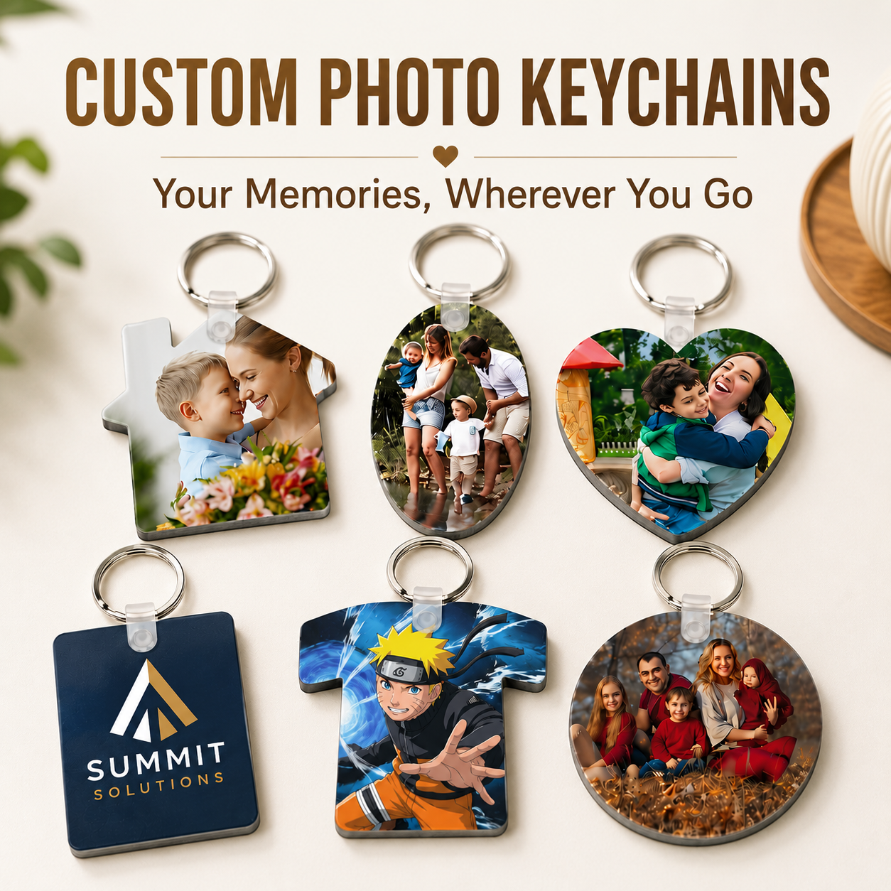 Custom Keyring Collection | HD Edge-to-Edge Durable Pocket Charms in 6 Geometric Silhouettes