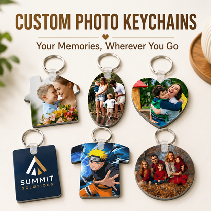 Custom Keyring Collection | HD Edge-to-Edge Durable Pocket Charms in 6 Geometric Silhouettes
