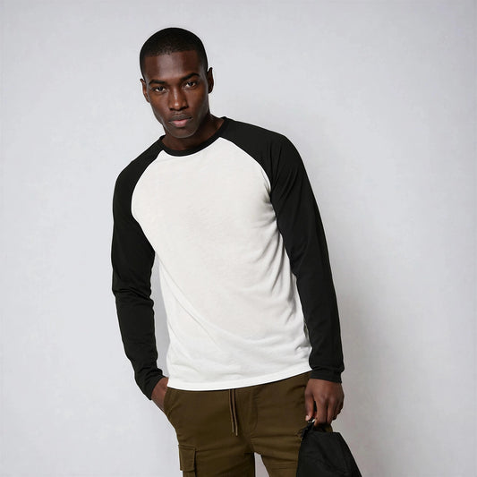 Men’s Personalised Long Sleeve Baseball T-Shirt | Custom Front Photo Print Design – Slim Fit Raglan Tee