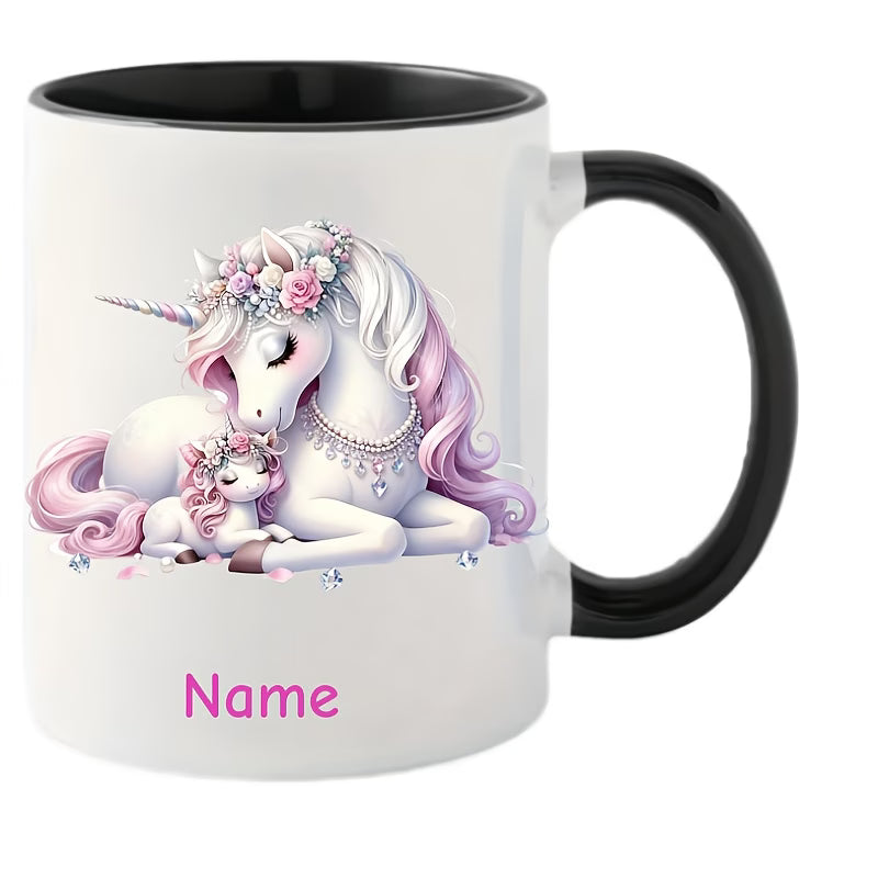 Personalized "Magical Unicorn Mother & Baby" Ceramic Coffee Mug – Custom Name Pink Floral Unicorns & Fantasy Novelty Cup (M1160)