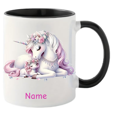 Personalized "Magical Unicorn Mother & Baby" Ceramic Coffee Mug – Custom Name Pink Floral Unicorns & Fantasy Novelty Cup (M1160)