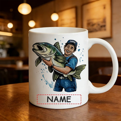 Personalized "Big Catch Fisherman" Ceramic Coffee Mug – Custom Name Fishing & Angler Novelty Cup (M1098)