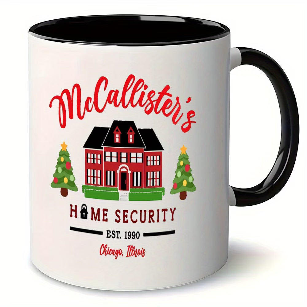 Funny "McCallister's Home Security" Ceramic Coffee Mug – Home Alone Movie Fan, Holiday & Christmas Novelty Cup with Black Accent (M1146)