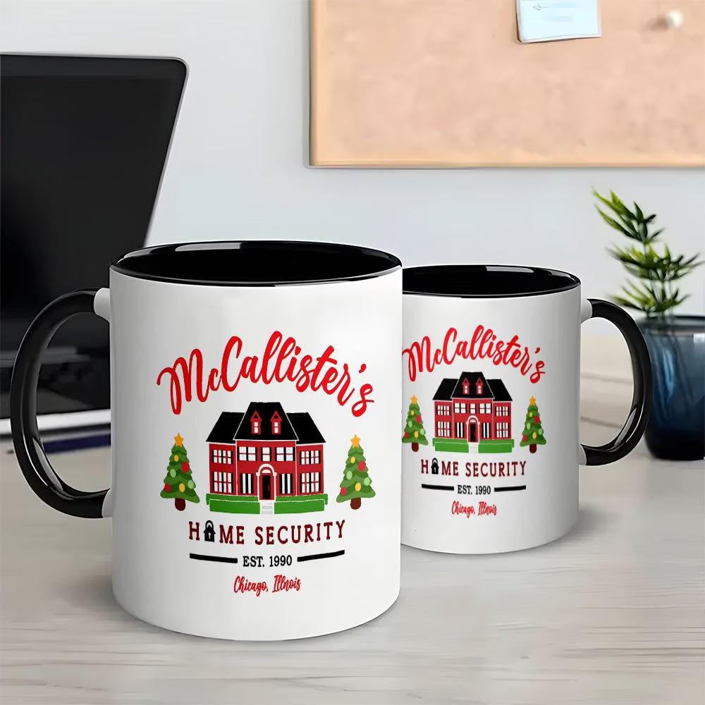 Funny "McCallister's Home Security" Ceramic Coffee Mug – Home Alone Movie Fan, Holiday & Christmas Novelty Cup with Black Accent (M1146)