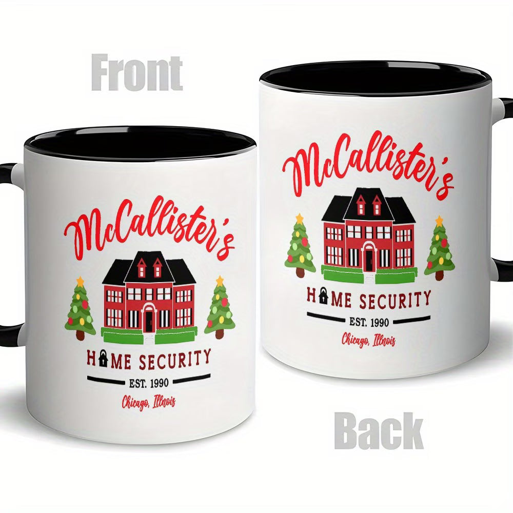 Funny "McCallister's Home Security" Ceramic Coffee Mug – Home Alone Movie Fan, Holiday & Christmas Novelty Cup with Black Accent (M1146)