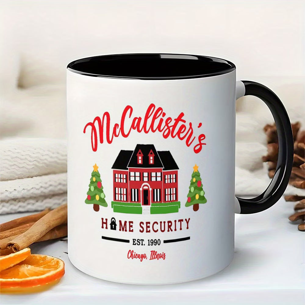 Funny "McCallister's Home Security" Ceramic Coffee Mug – Home Alone Movie Fan, Holiday & Christmas Novelty Cup with Black Accent (M1146)