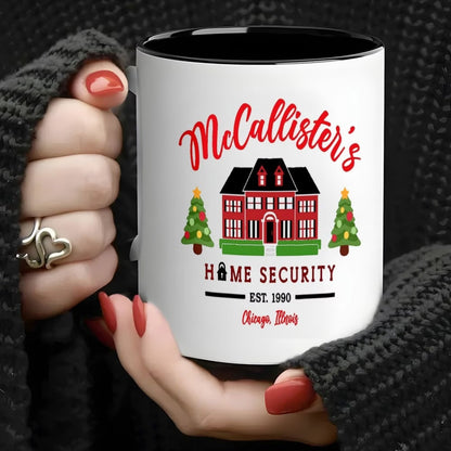 Funny "McCallister's Home Security" Ceramic Coffee Mug – Home Alone Movie Fan, Holiday & Christmas Novelty Cup with Black Accent (M1146)