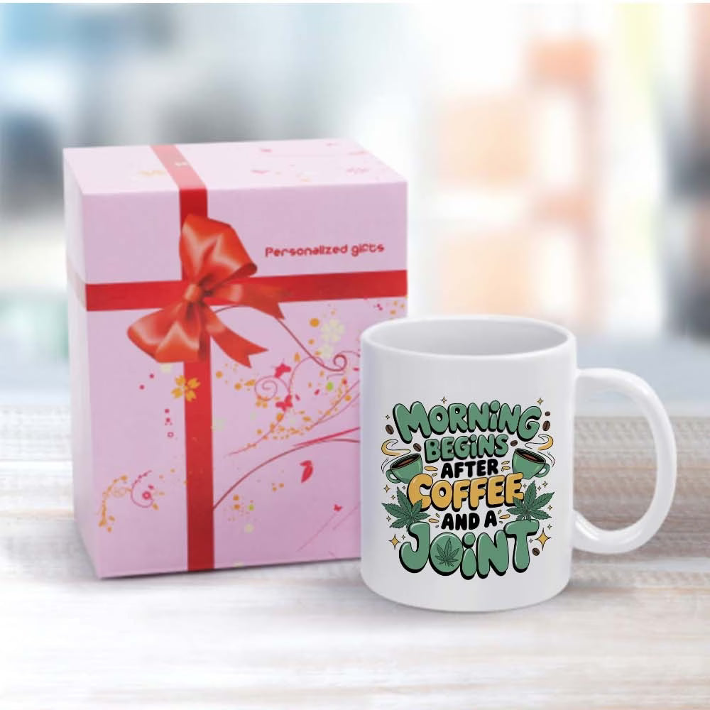 Funny "Morning Begins After Coffee and A Joint" Ceramic Coffee Mug – Sarcastic Cannabis & Coffee Lover Novelty Cup (M1100)
