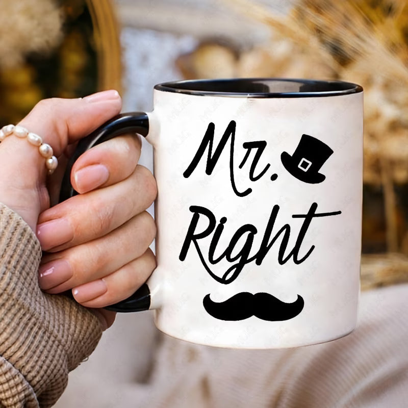 "Mr. Right & Mrs. Always Right" Couple Ceramic Coffee Mug Set – Romantic & Humorous Wedding, Anniversary & Valentine's Day Novelty Cup Set (M1137)