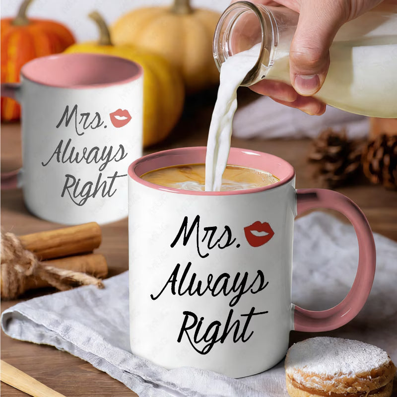 "Mr. Right & Mrs. Always Right" Couple Ceramic Coffee Mug Set – Romantic & Humorous Wedding, Anniversary & Valentine's Day Novelty Cup Set (M1137)