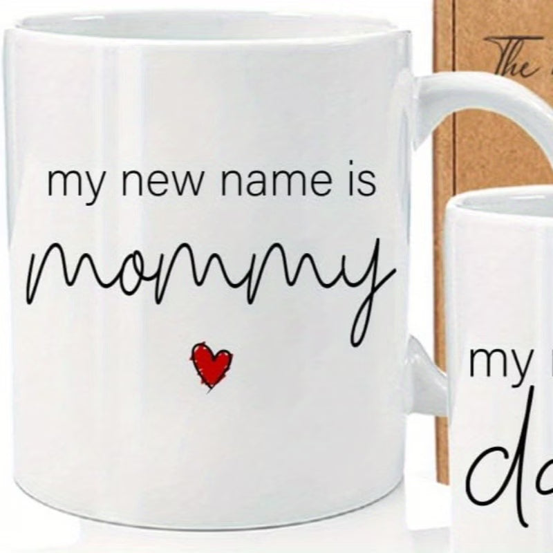 "My New Name Is Mommy & Daddy" Couple Ceramic Coffee Mug Set – Pregnancy Announcement, New Parents & Baby Shower Novelty Cup Set (M1138)