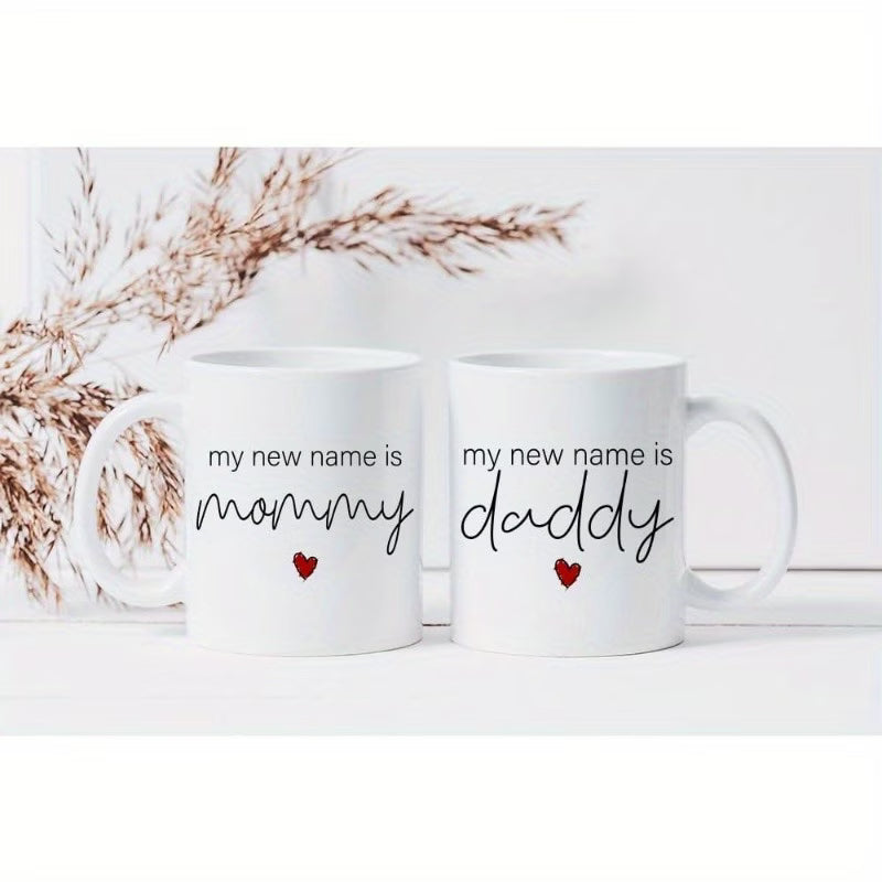 "My New Name Is Mommy & Daddy" Couple Ceramic Coffee Mug Set – Pregnancy Announcement, New Parents & Baby Shower Novelty Cup Set (M1138)