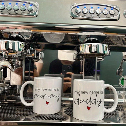 "My New Name Is Mommy & Daddy" Couple Ceramic Coffee Mug Set – Pregnancy Announcement, New Parents & Baby Shower Novelty Cup Set (M1138)