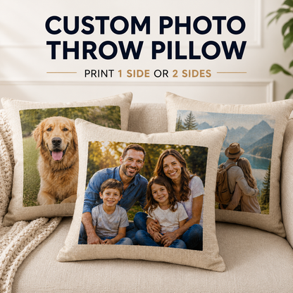 Personalized 40x40cm Linen-Look Cushion with Filling – Custom Photo Print