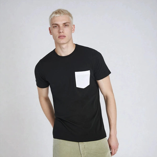 Men’s Personalised Slim-Fit Pocket T-Shirt with Custom Photo Print on Front Pocket – Premium Cotton Tee with Polyester Panel
