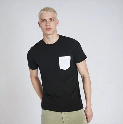 Men’s Personalised Slim-Fit Pocket T-Shirt with Custom Photo Print on Front Pocket – Premium Cotton Tee with Polyester Panel