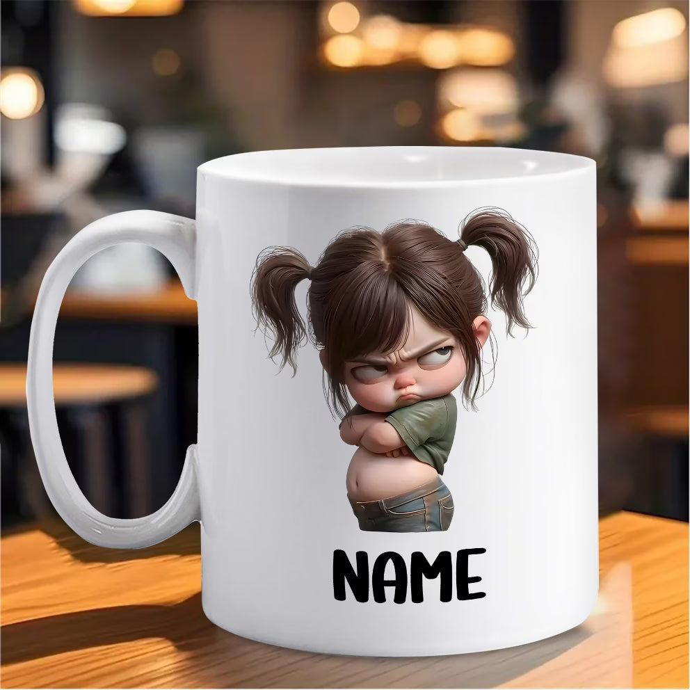 Personalized "Sassy Pigtails Grumpy Girl" Ceramic Coffee Mug – Custom Name Funny Salking Child & Humorous Character Novelty Cup (M1170)