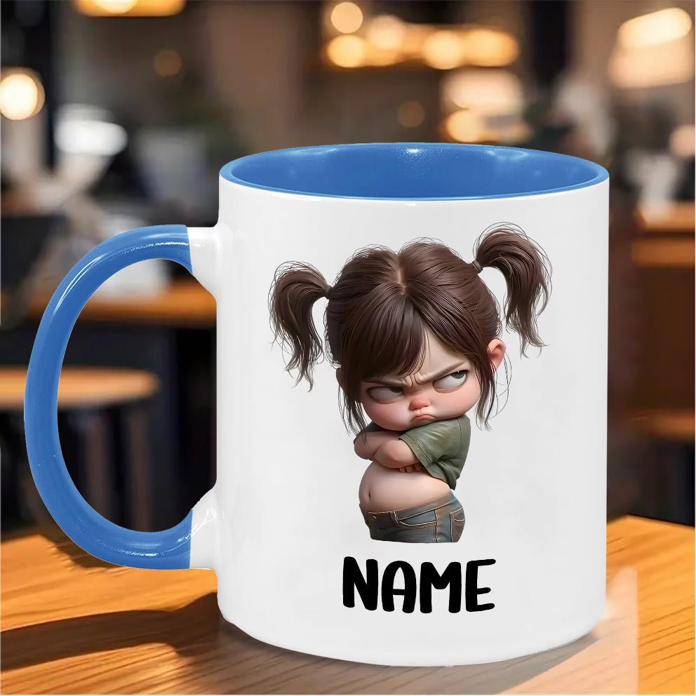 Personalized "Sassy Pigtails Grumpy Girl" Ceramic Coffee Mug – Custom Name Funny Salking Child & Humorous Character Novelty Cup (M1170)