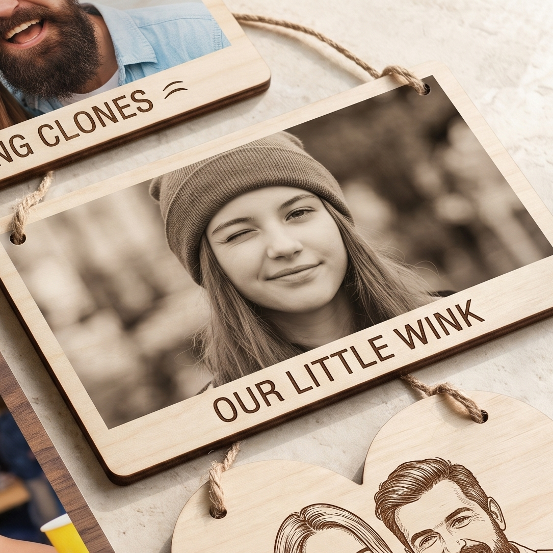 Custom Hanging Wood Frame | Customise with Your Favourite Photos & Family