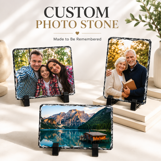 Custom Earth-Cut Slate Plaque, Chiseled Natural Rock Edge Portrait Plinth for Memories & Photos