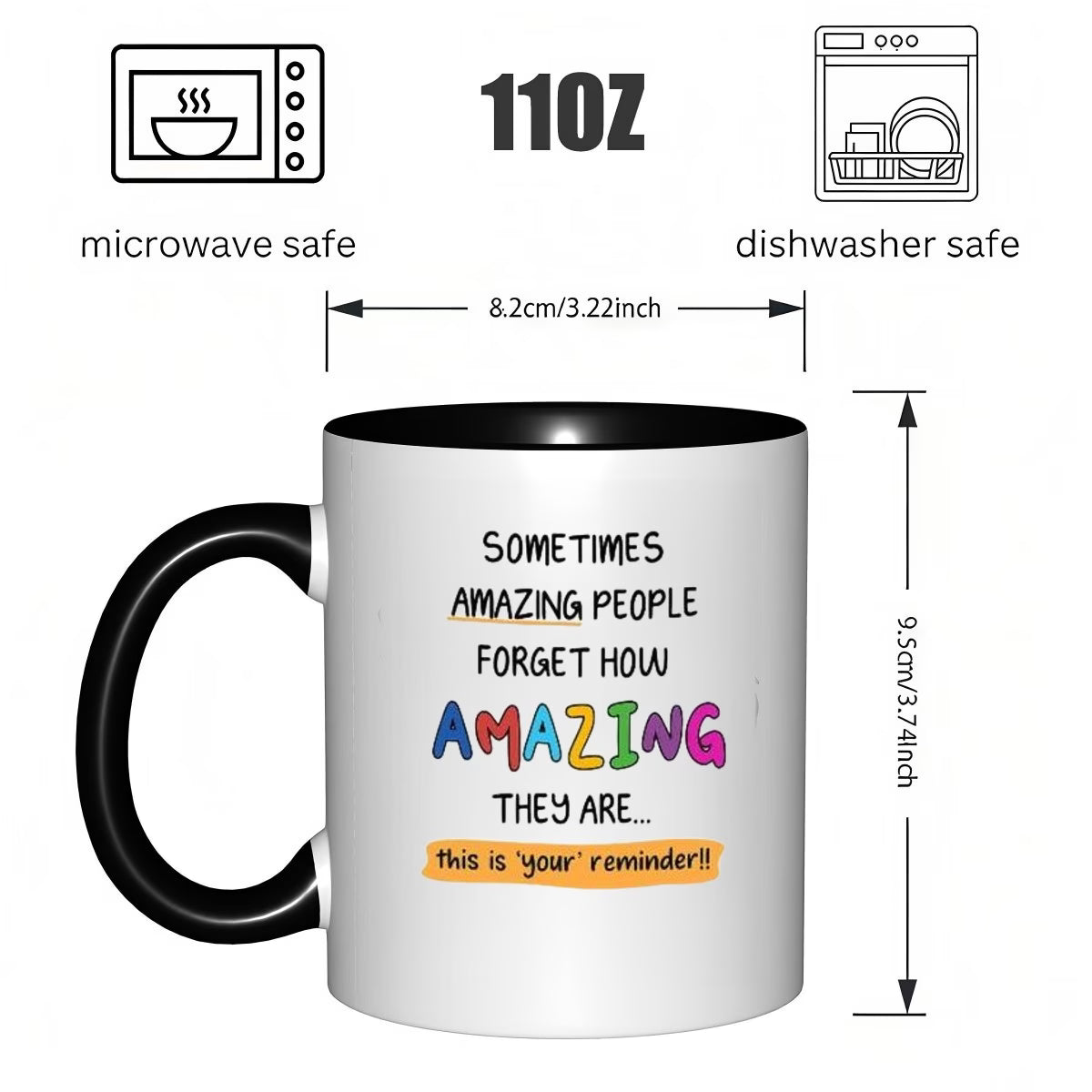 Personalized "Sometimes Amazing People Forget" Ceramic Coffee Mug – Inspirational Quote, Colorful Typography & Uplifting Novelty Cup (M1181)