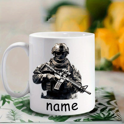 Personalized "Tactical Soldier & Rifle" Ceramic Coffee Mug – Custom Name Military, Special Forces & Operator Novelty Cup (M1173)