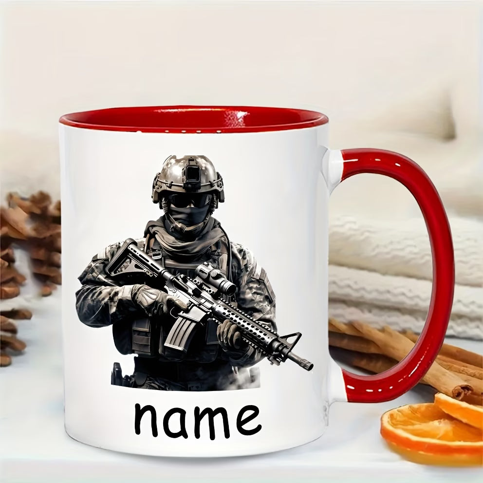 Personalized "Tactical Soldier & Rifle" Ceramic Coffee Mug – Custom Name Military, Special Forces & Operator Novelty Cup (M1173)
