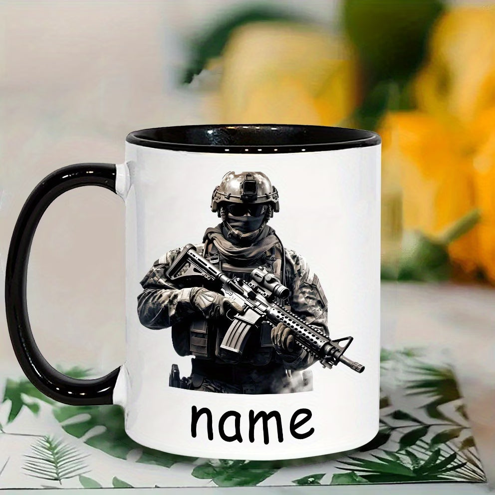 Personalized "Tactical Soldier & Rifle" Ceramic Coffee Mug – Custom Name Military, Special Forces & Operator Novelty Cup (M1173)
