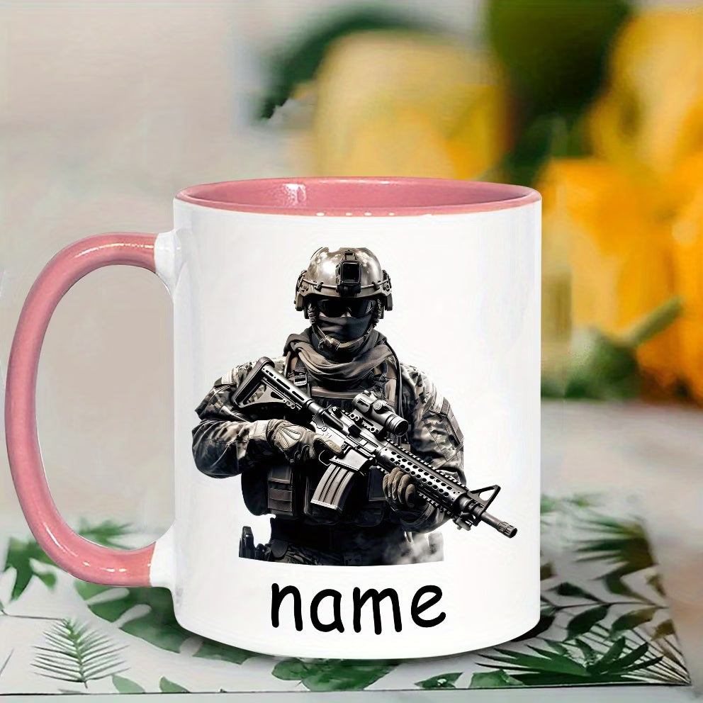 Personalized "Tactical Soldier & Rifle" Ceramic Coffee Mug – Custom Name Military, Special Forces & Operator Novelty Cup (M1173)