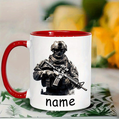 Personalized "Tactical Soldier & Rifle" Ceramic Coffee Mug – Custom Name Military, Special Forces & Operator Novelty Cup (M1173)