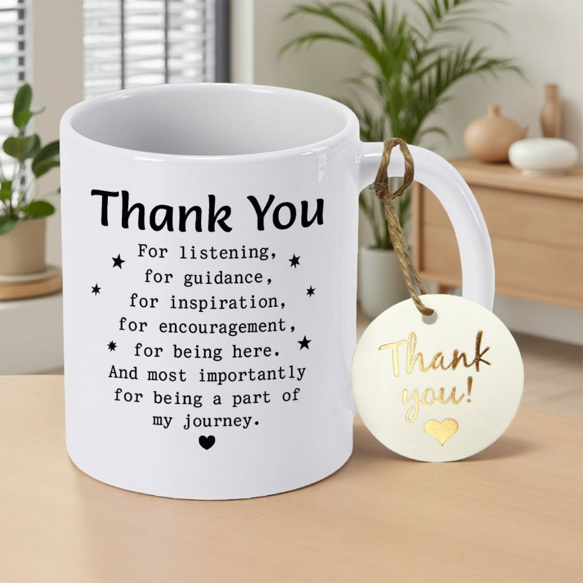 Personalized "Thank You For Being A Part Of My Journey" Ceramic Coffee Mug – Appreciation Quote, Mentor & Teacher Gift, Hanging Gift Tag & Novelty Cup (M1200)