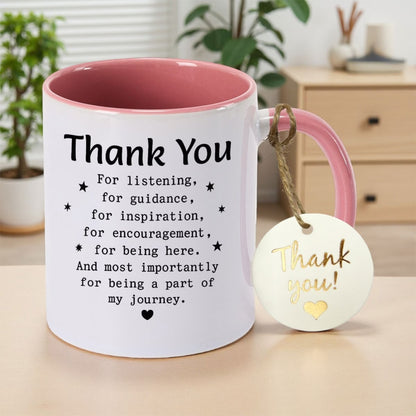 Personalized "Thank You For Being A Part Of My Journey" Ceramic Coffee Mug – Appreciation Quote, Mentor & Teacher Gift, Hanging Gift Tag & Novelty Cup (M1200)