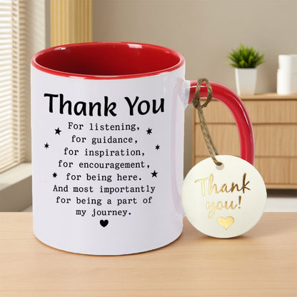 Personalized "Thank You For Being A Part Of My Journey" Ceramic Coffee Mug – Appreciation Quote, Mentor & Teacher Gift, Hanging Gift Tag & Novelty Cup (M1200)