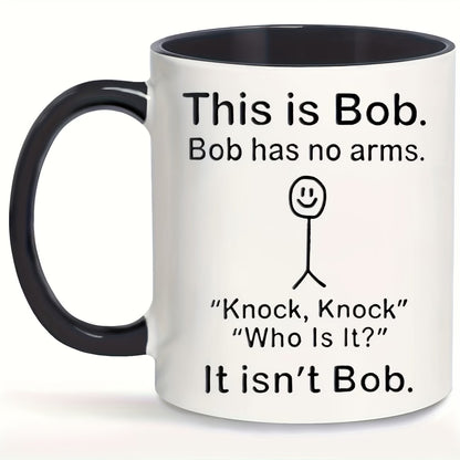Funny "This Is Bob" Stick Figure Ceramic Coffee Mug – Sarcastic Dark Humor Gag Novelty Cup with Black Accent (M1110)