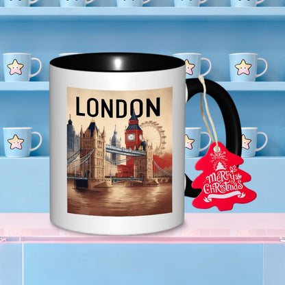 Personalized "Vintage London Skyline & Merry Christmas" Ceramic Coffee Mug – London Landmarks, Festive Holiday Tag & British Souvenir Novelty Cup (M1194)