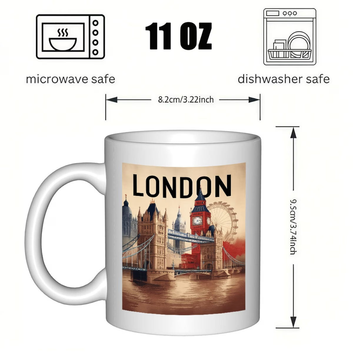 Personalized "Vintage London Skyline & Merry Christmas" Ceramic Coffee Mug – London Landmarks, Festive Holiday Tag & British Souvenir Novelty Cup (M1194)