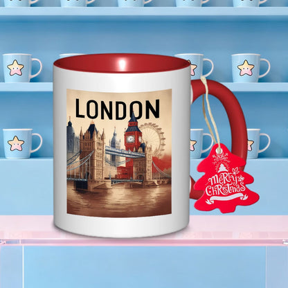 Personalized "Vintage London Skyline & Merry Christmas" Ceramic Coffee Mug – London Landmarks, Festive Holiday Tag & British Souvenir Novelty Cup (M1194)