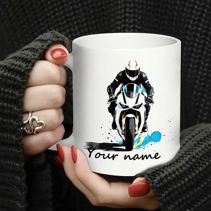 Personalized "White Superbike" Motorcycle Ceramic Coffee Mug – Custom Name Sports Bike Racing Novelty Cup (M1103)