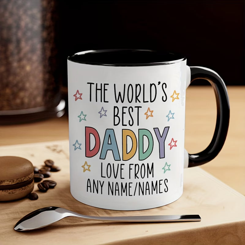 Personalized "The World's Best Daddy" Ceramic Coffee Mug – Custom Name Father's Day & Dad Appreciation Novelty Cup with Black Accent (M1134)