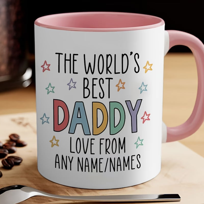 Personalized "The World's Best Daddy" Ceramic Coffee Mug – Custom Name Father's Day & Dad Appreciation Novelty Cup with Black Accent (M1134)