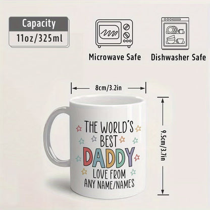 Personalized "The World's Best Daddy" Ceramic Coffee Mug – Custom Name Father's Day & Dad Appreciation Novelty Cup with Black Accent (M1134)