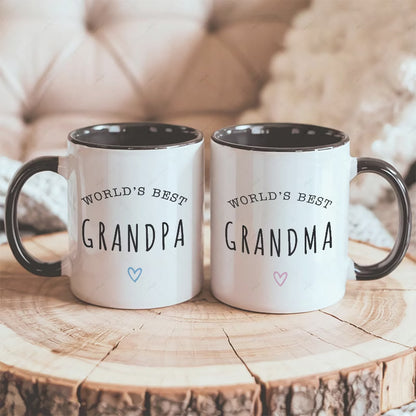 "World's Best Grandpa & Grandma" Matching Ceramic Coffee Mug Set – Cute Grandparents Appreciation & Family Novelty Cup Set (M1135)