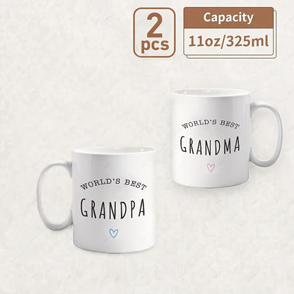 "World's Best Grandpa & Grandma" Matching Ceramic Coffee Mug Set – Cute Grandparents Appreciation & Family Novelty Cup Set (M1135)