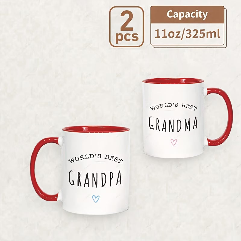 "World's Best Grandpa & Grandma" Matching Ceramic Coffee Mug Set – Cute Grandparents Appreciation & Family Novelty Cup Set (M1135)