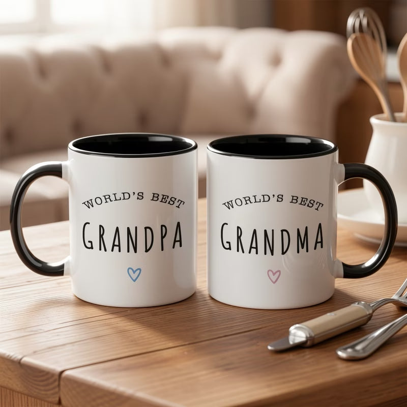 "World's Best Grandpa & Grandma" Matching Ceramic Coffee Mug Set – Cute Grandparents Appreciation & Family Novelty Cup Set (M1135)