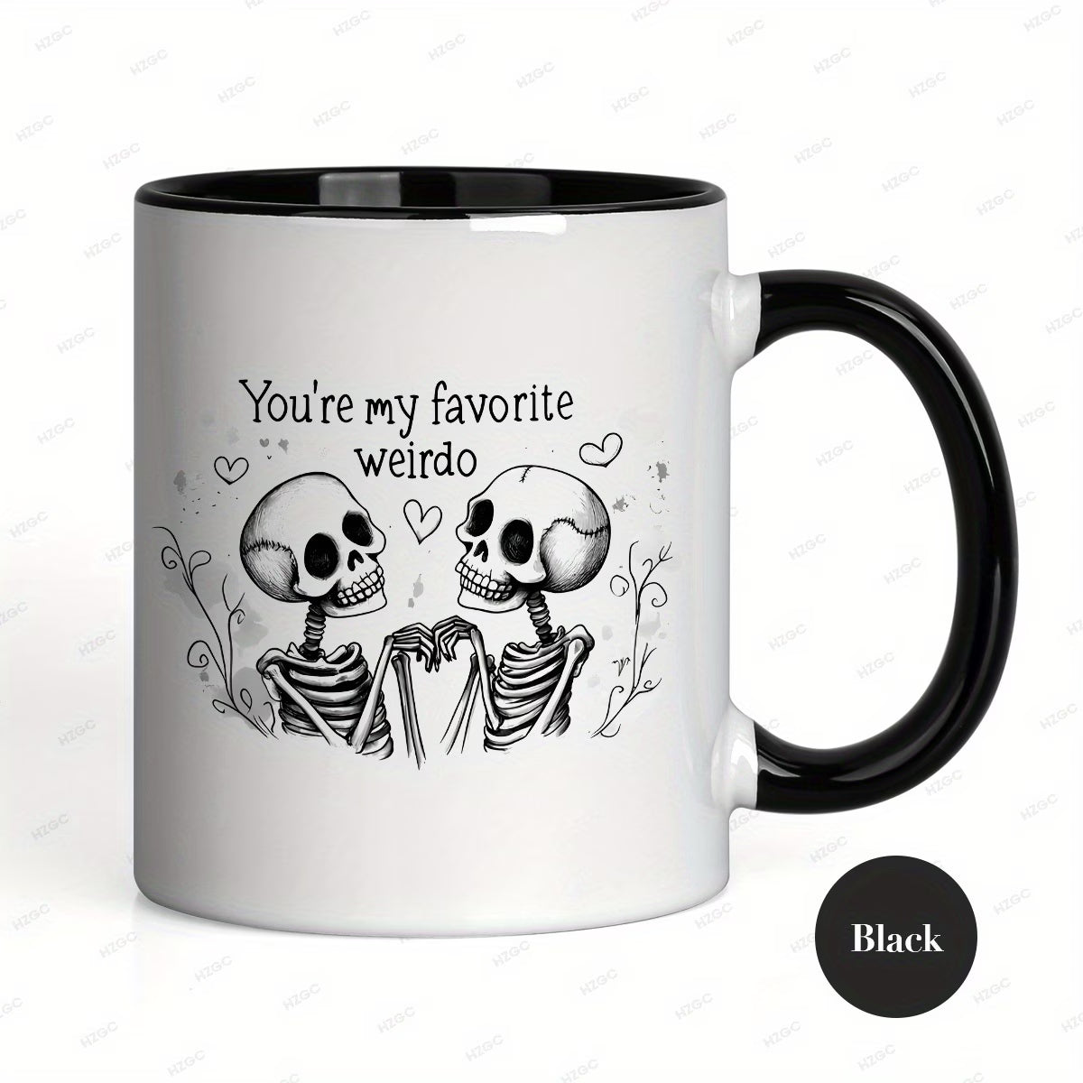 Cute "You're My Favorite Weirdo" Skeletons Ceramic Coffee Mug – Romantic & Spooky Couple Novelty Cup with Black Accent (M1108)