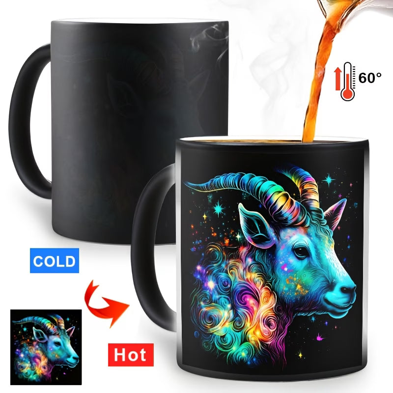 Magic Heat-Changing "Aries Zodiac" Color-Revealing Ceramic Coffee Mug – Celestial Astrology & Star Sign Novelty Cup (M1080)